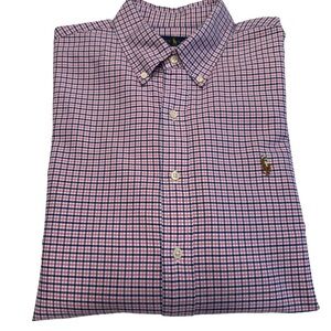 RALPH LAUREN Men’s Blue Pink White Plaid Shirt XL Flesh Pony EUC